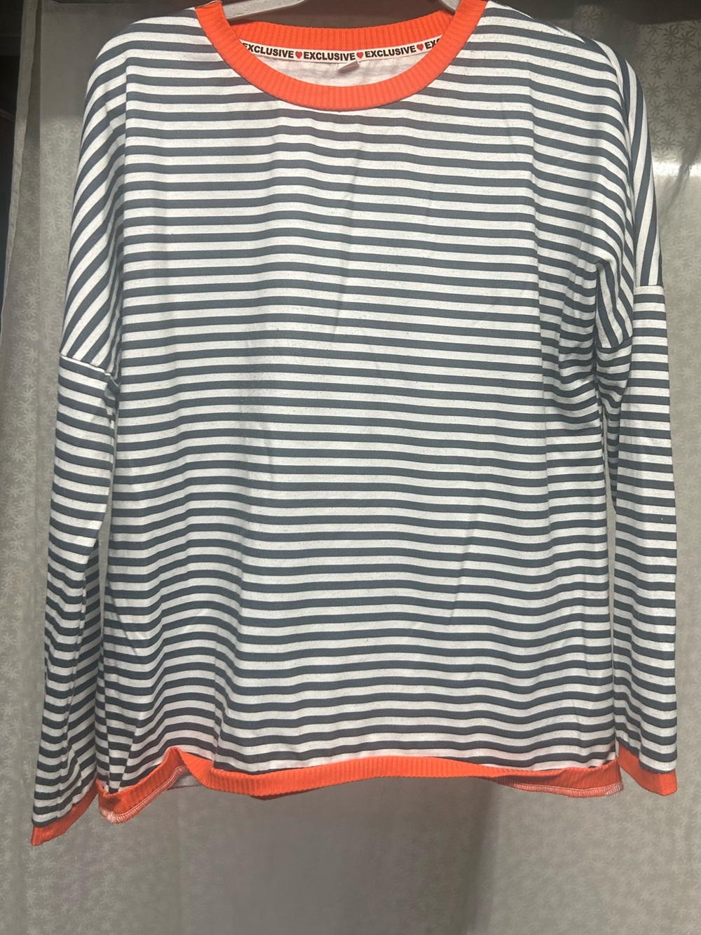 Forever 21 Striped Long Sleeve Top - White, Gray & Orange